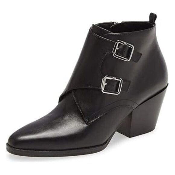YDN Black Women Closed Almond Toe Side Zipper Ankle Booties Chunky Low Stacked - Picture 1 of 8